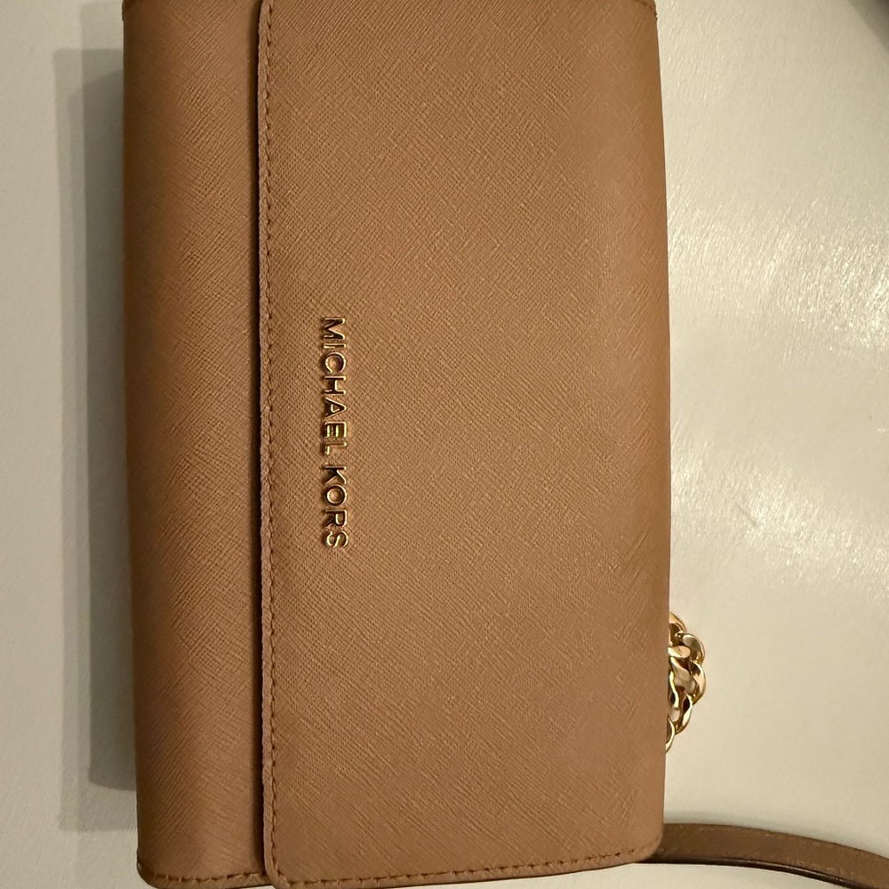Michael Kors Brown Clutch with Gold Accents
